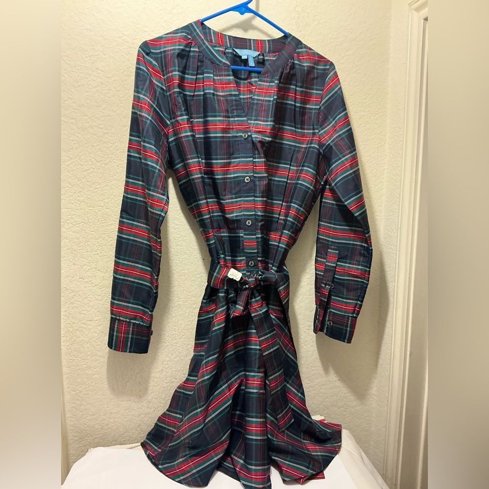 NWOT Draper James Red and Green Plaid Button-Front Dress belted size M